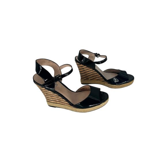 Charles David Black Patent Leather Wedge Cork Sandal sz 9.5 - Picture 2 of 9